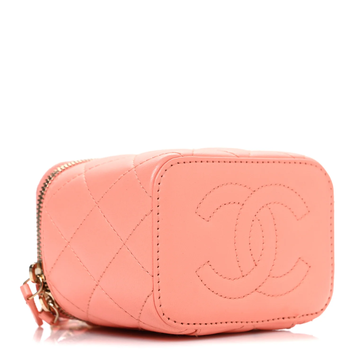 Lambskin Quilted Pearl Crush Mini Vanity Case With Chain Coral - Image 4