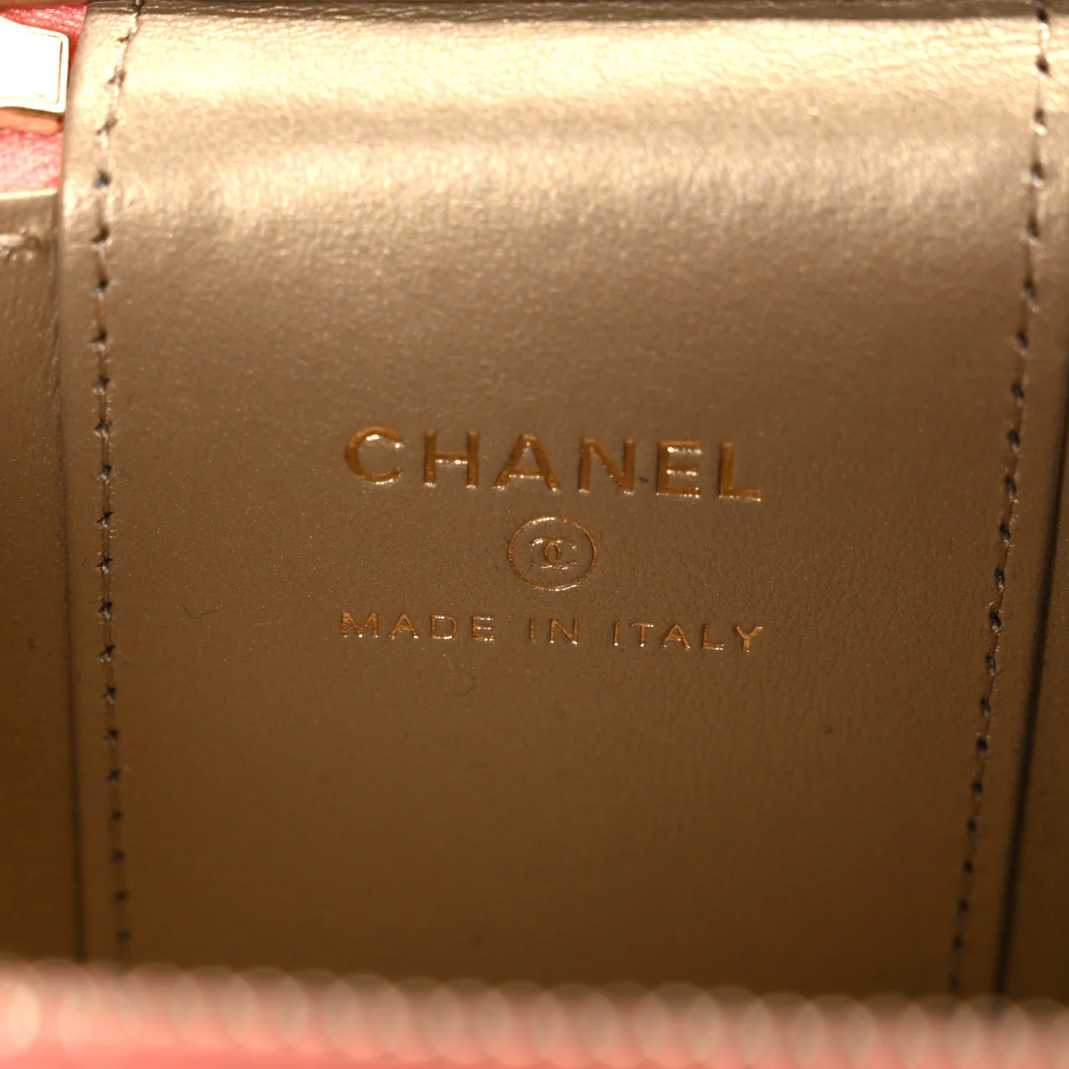 Lambskin Quilted Pearl Crush Mini Vanity Case With Chain Coral - Image 6