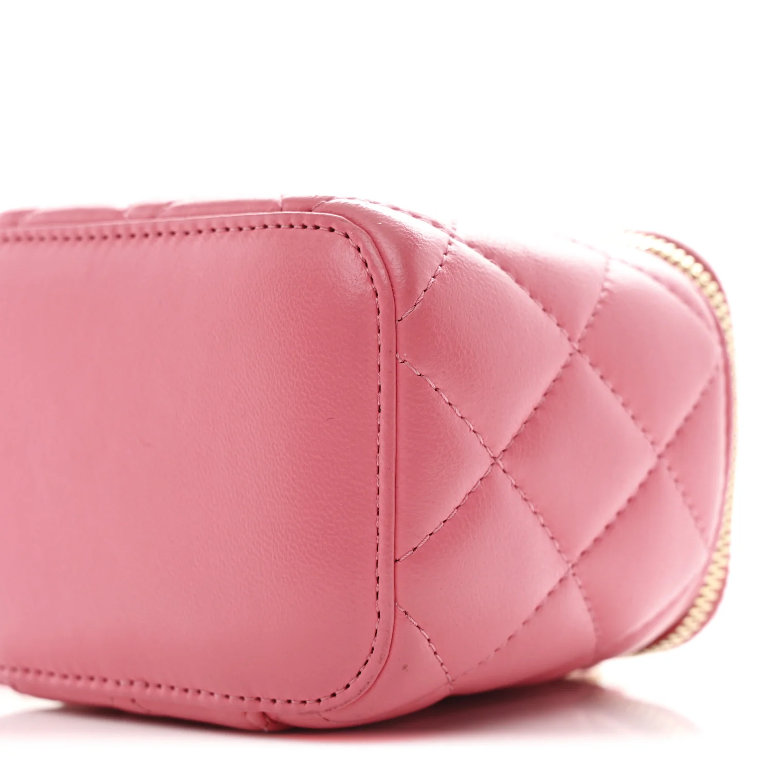 Lambskin Quilted Pearl Crush Mini Vanity Case With Chain Dark Pink - Image 10