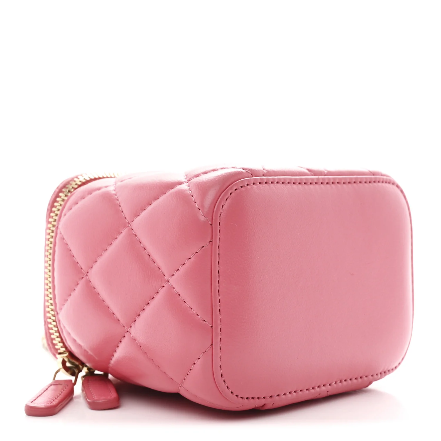 Lambskin Quilted Pearl Crush Mini Vanity Case With Chain Dark Pink - Image 4