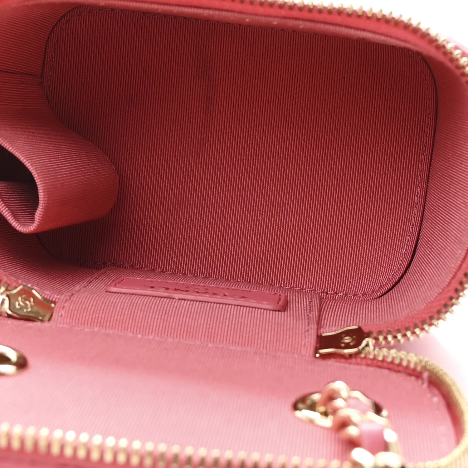 Lambskin Quilted Pearl Crush Mini Vanity Case With Chain Dark Pink - Image 5