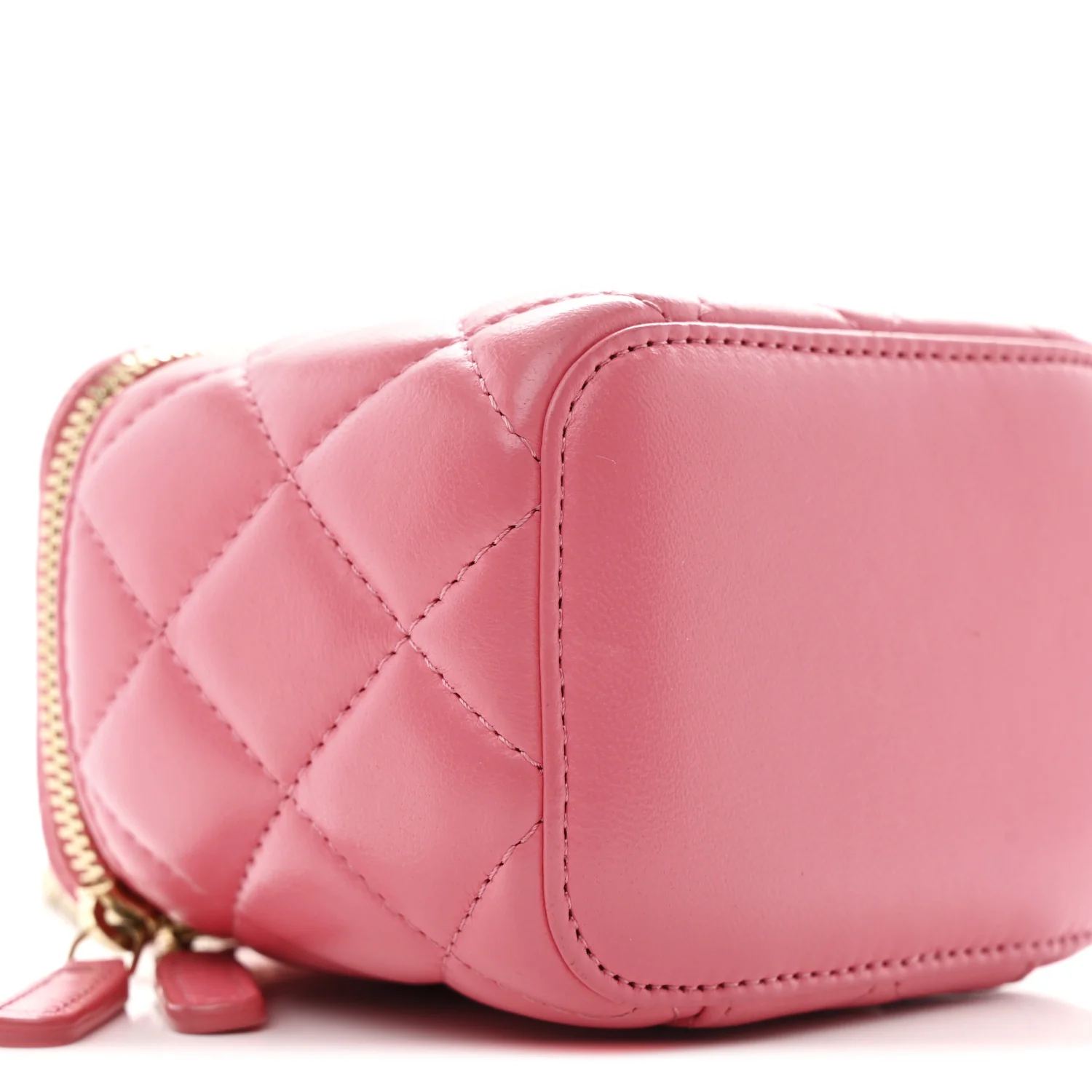 Lambskin Quilted Pearl Crush Mini Vanity Case With Chain Dark Pink - Image 9