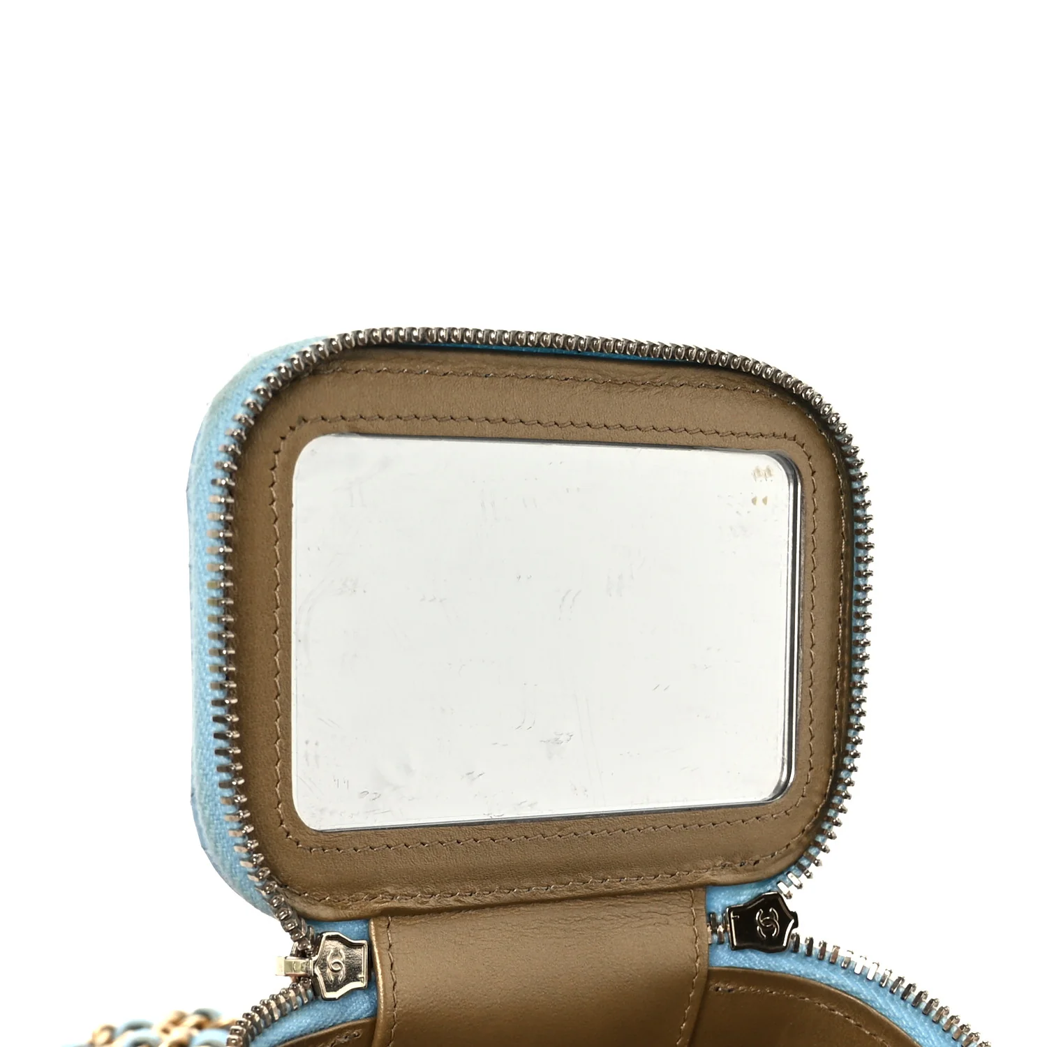 Lambskin Quilted Pearl Crush Mini Vanity Case With Chain Light Blue - Image 7