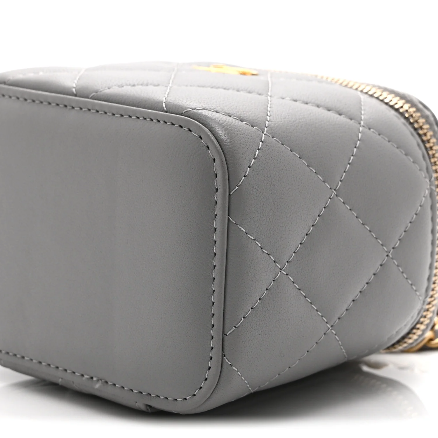 Lambskin Quilted Pearl Crush Mini Vanity Case With Chain Light Purple - Image 10