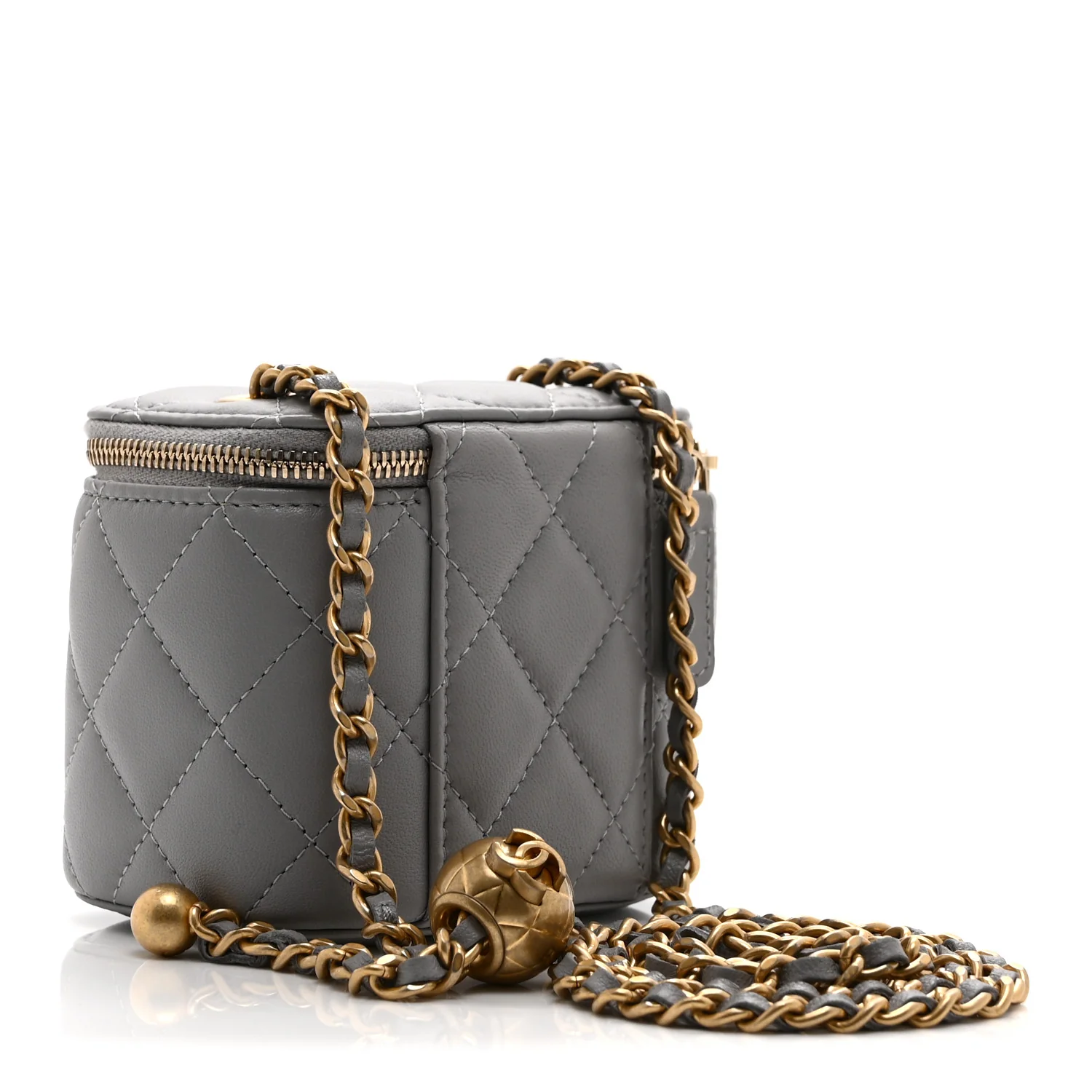 Lambskin Quilted Pearl Crush Mini Vanity Case With Chain Light Purple - Image 3