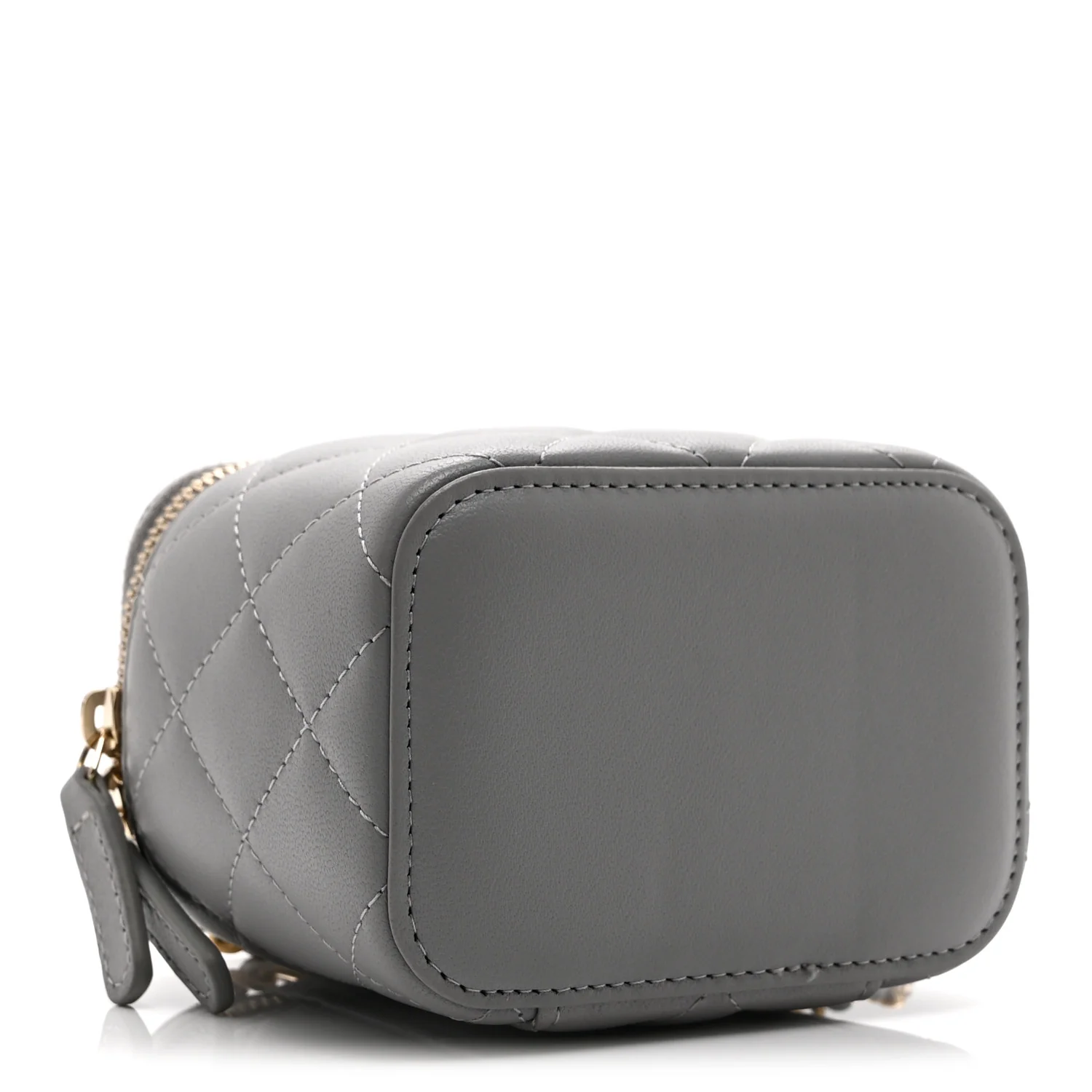 Lambskin Quilted Pearl Crush Mini Vanity Case With Chain Light Purple - Image 4