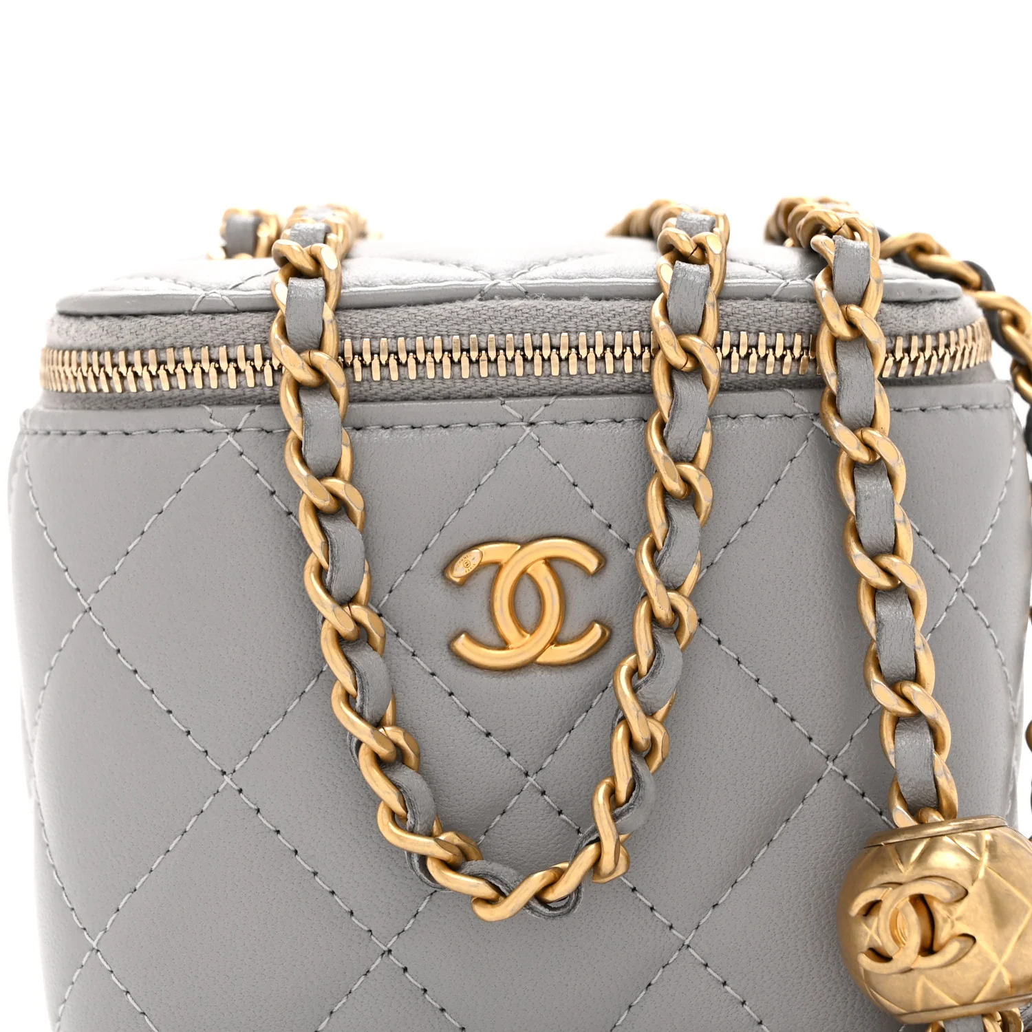 Lambskin Quilted Pearl Crush Mini Vanity Case With Chain Light Purple - Image 8