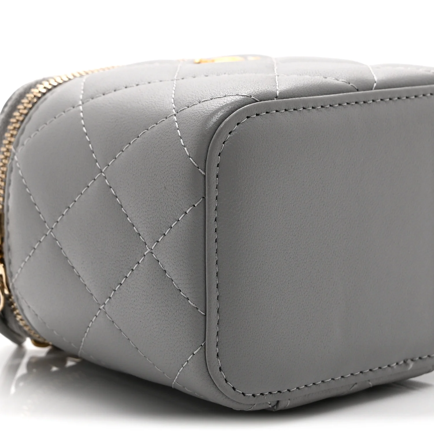 Lambskin Quilted Pearl Crush Mini Vanity Case With Chain Light Purple - Image 9