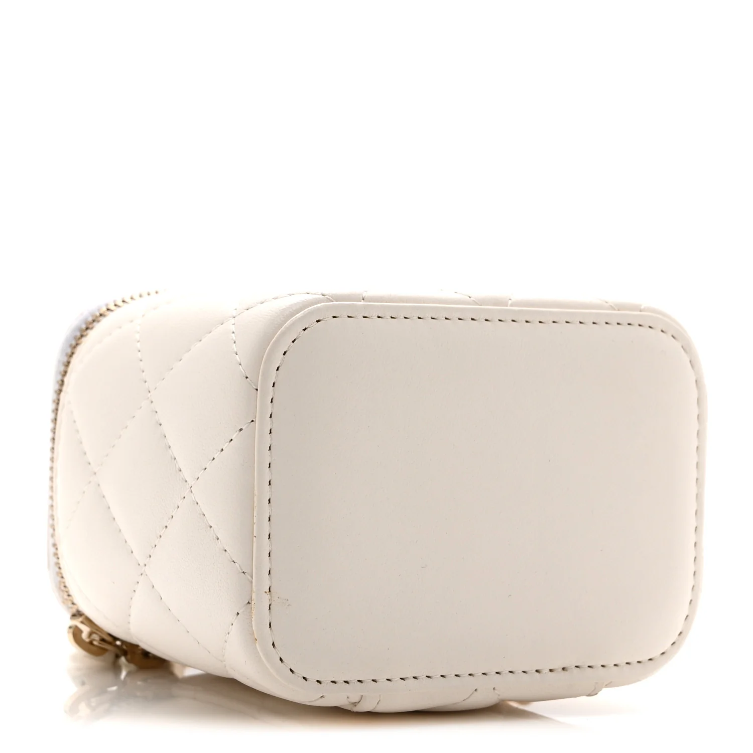 Lambskin Quilted Pearl Crush Mini Vanity Case With Chain White - Image 4