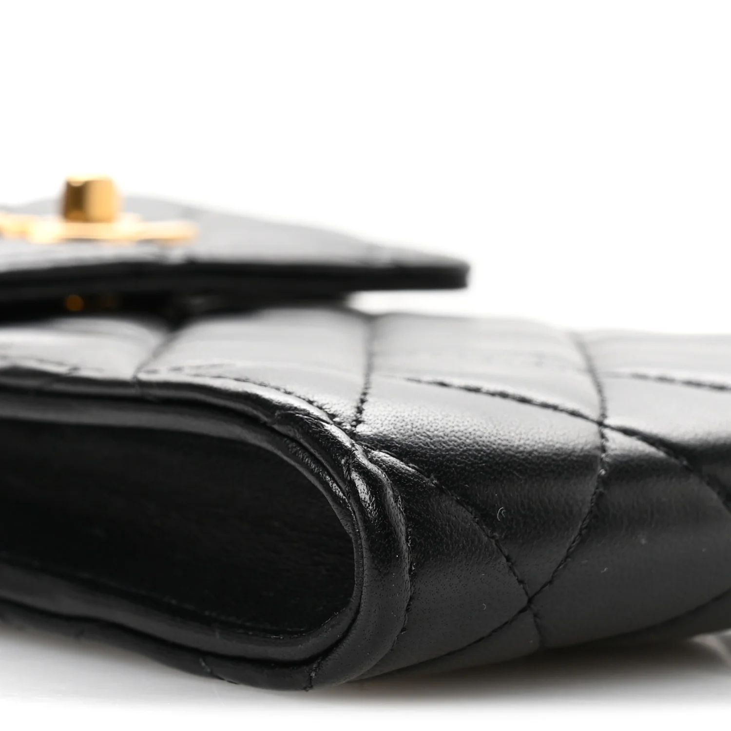 Lambskin Quilted Pearl Crush Phone Holder With Chain Black - Image 10