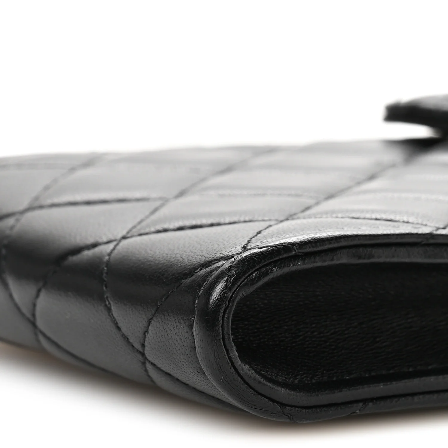Lambskin Quilted Pearl Crush Phone Holder With Chain Black - Image 11