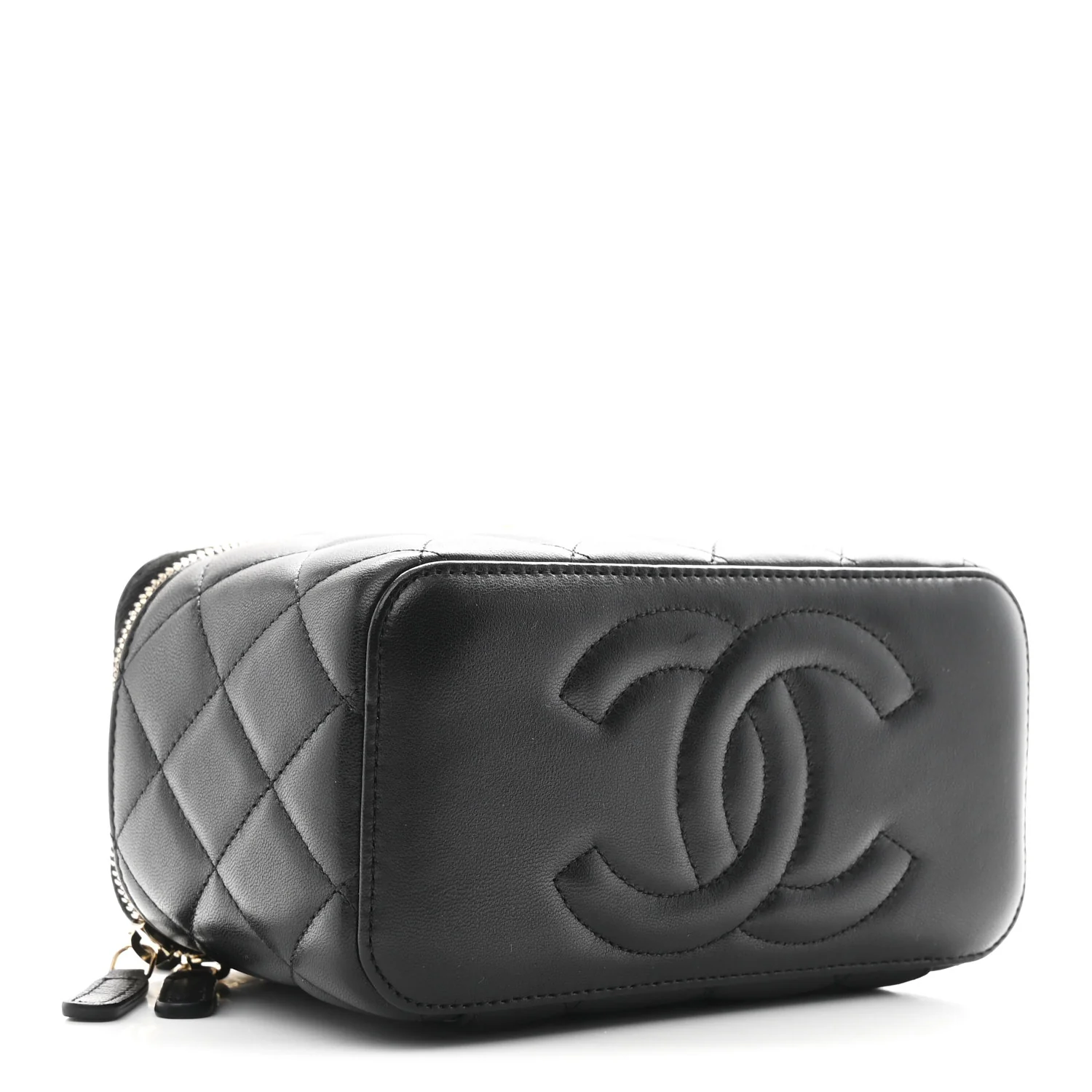 Lambskin Quilted Pearl Crush Small Vanity Case With Chain Black - Image 4