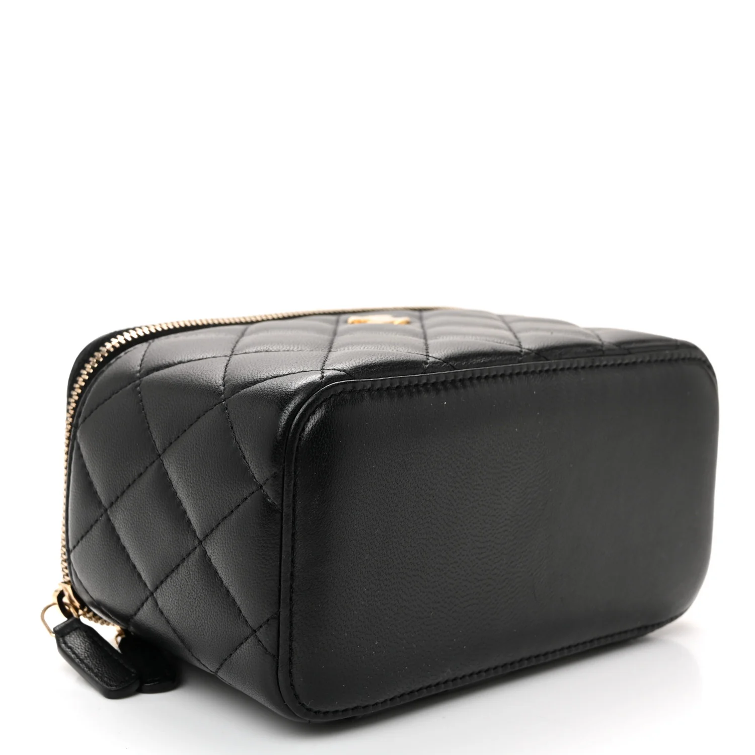 Lambskin Quilted Pearl Crush Small Vanity Case With Chain Black - Image 4