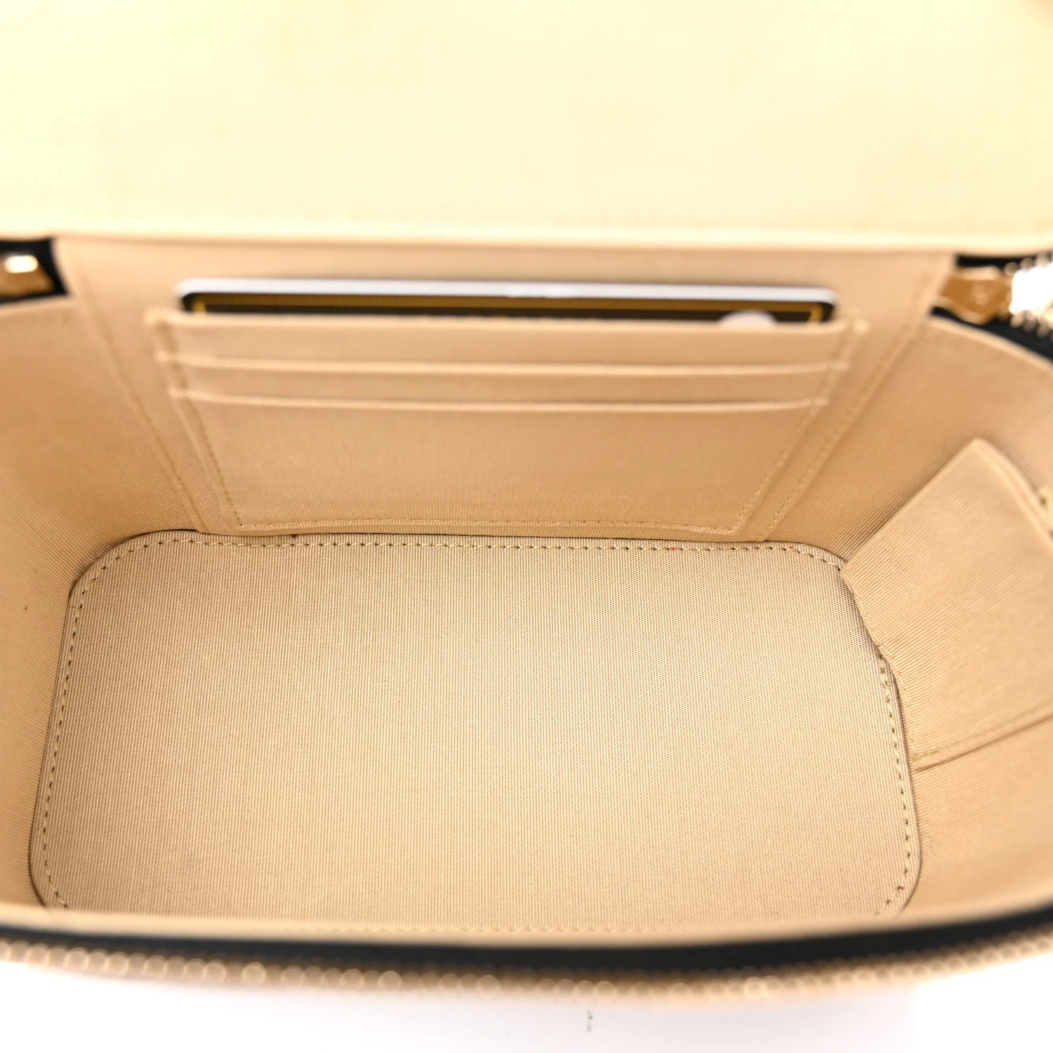 Lambskin Quilted Pearl Crush Small Vanity Case With Chain Black - Image 5