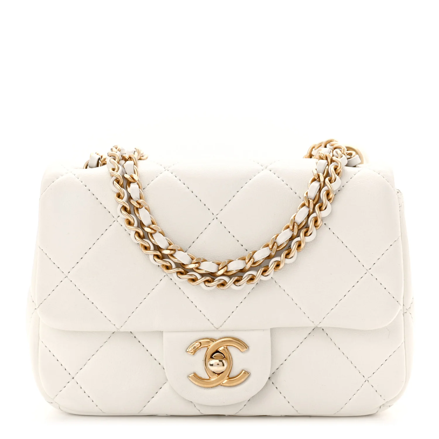 Lambskin Quilted Pearl Small Flap White