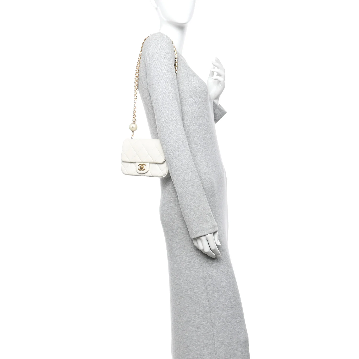 Lambskin Quilted Pearl Small Flap White - Image 2