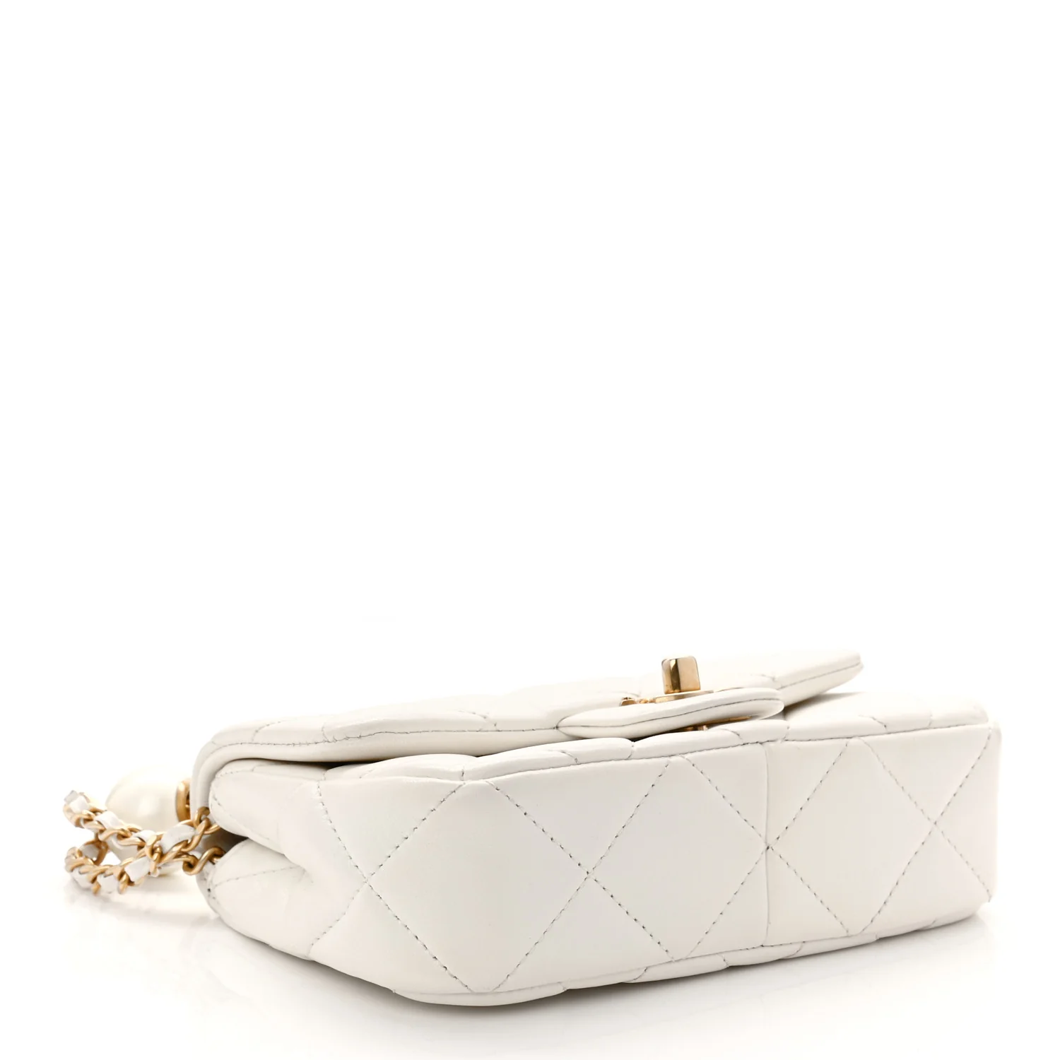 Lambskin Quilted Pearl Small Flap White - Image 4