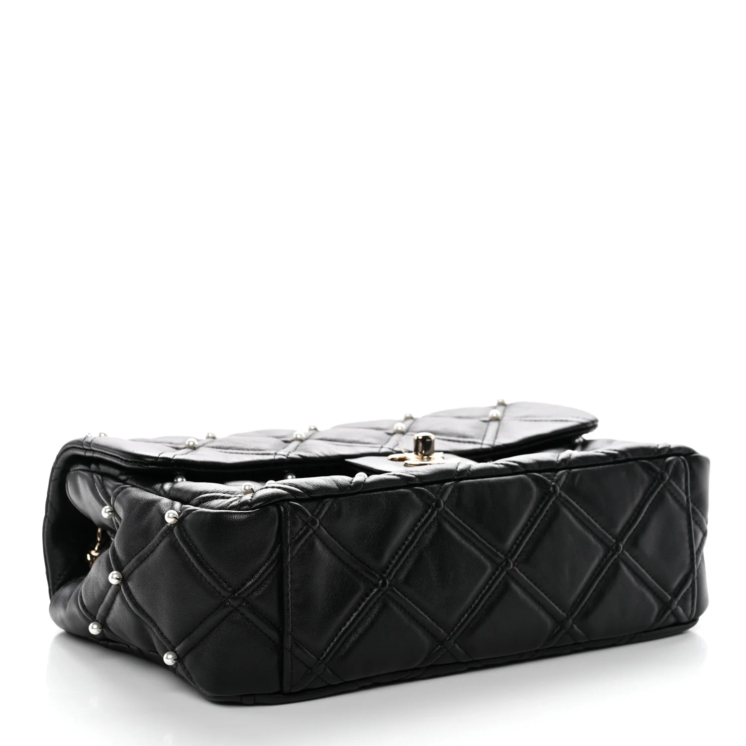 Lambskin Quilted Pearl Studded Flap Black - Image 4
