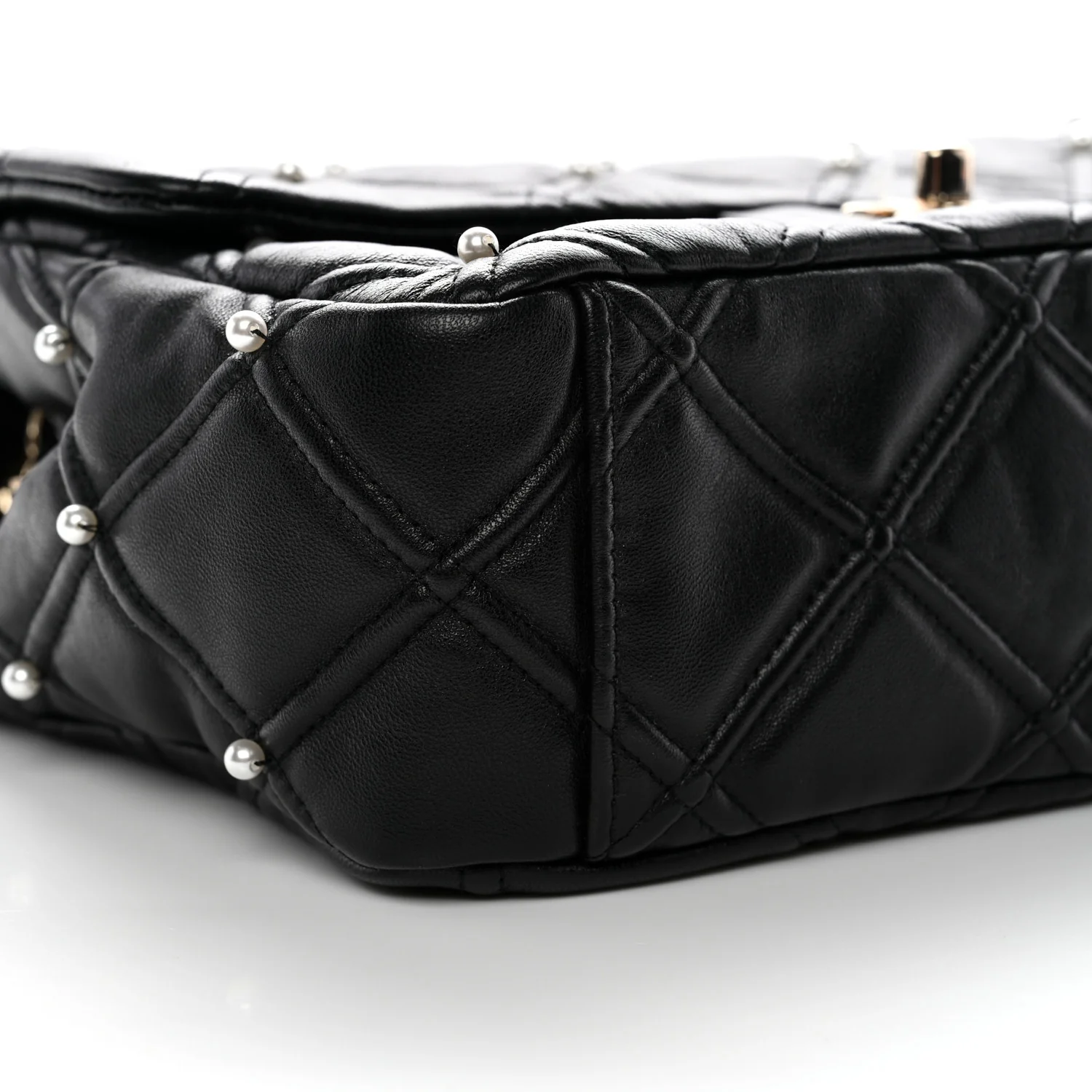 Lambskin Quilted Pearl Studded Flap Black - Image 9