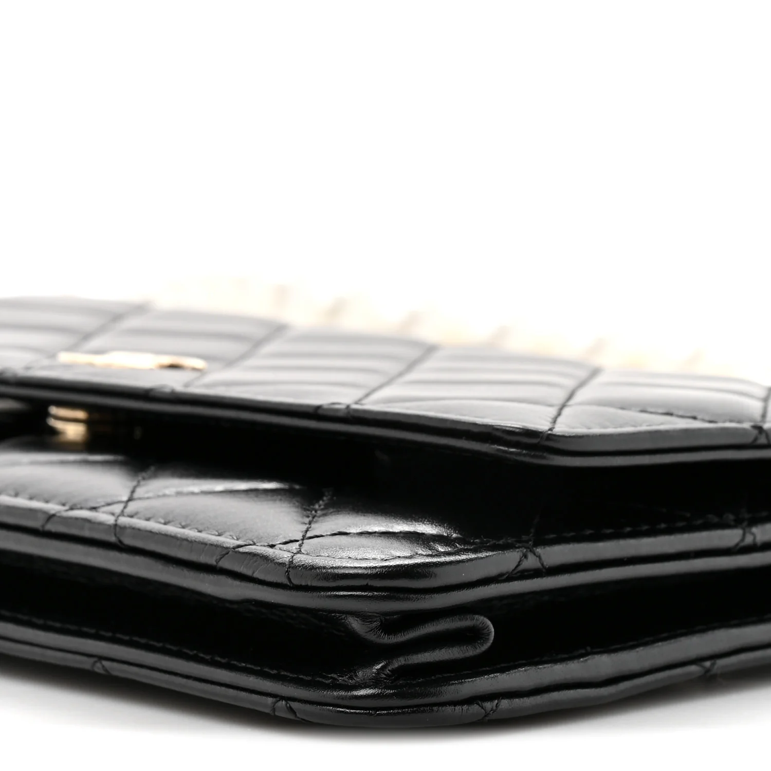 Lambskin Quilted Pearl Wallet On Chain WOC Black - Image 10