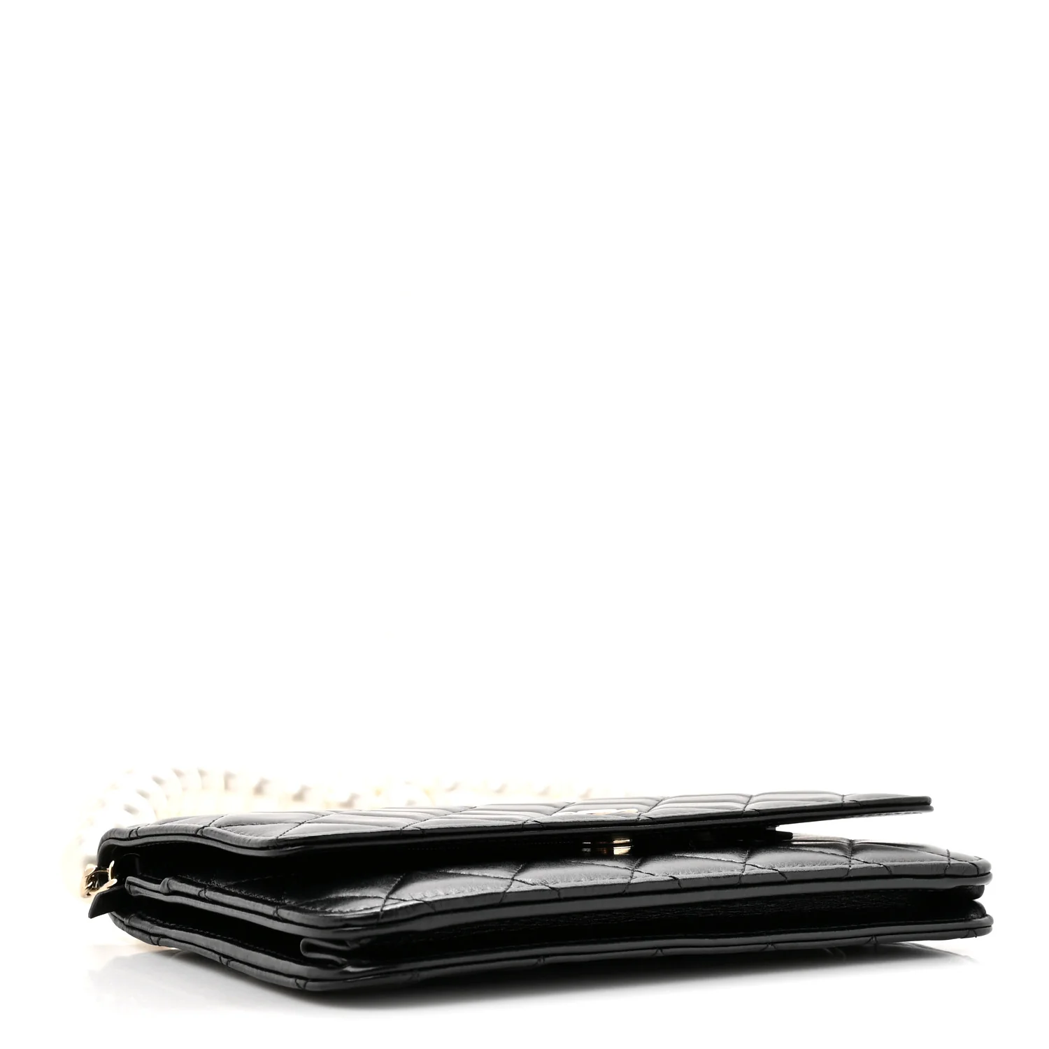 Lambskin Quilted Pearl Wallet On Chain WOC Black - Image 4