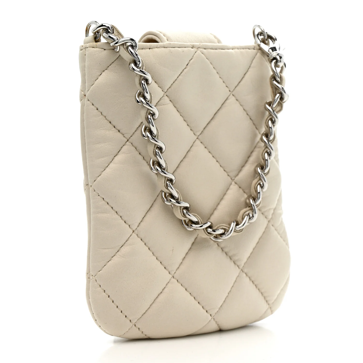 Lambskin Quilted Phone Holder On Chain White - Image 3