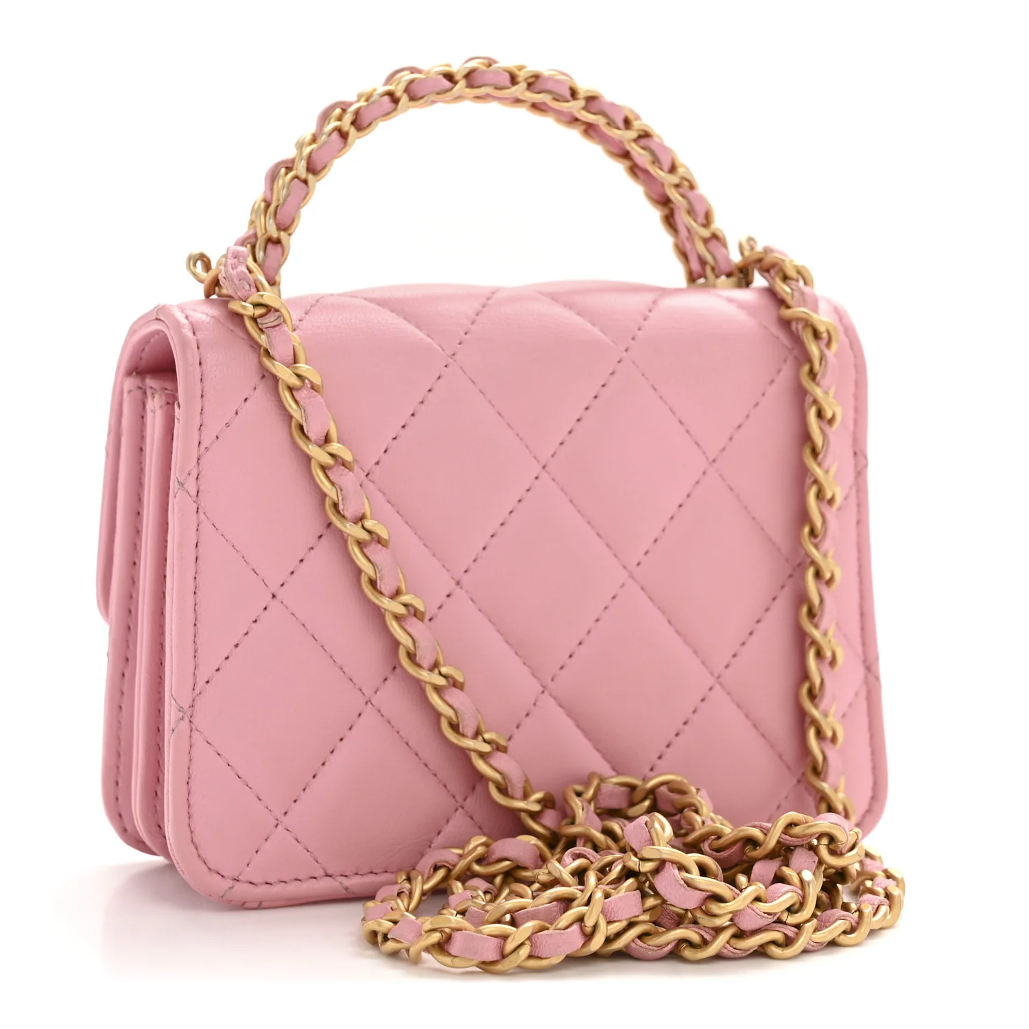 Lambskin Quilted Pick Me Up Mini Wallet On Chain Light Pink - Image 3