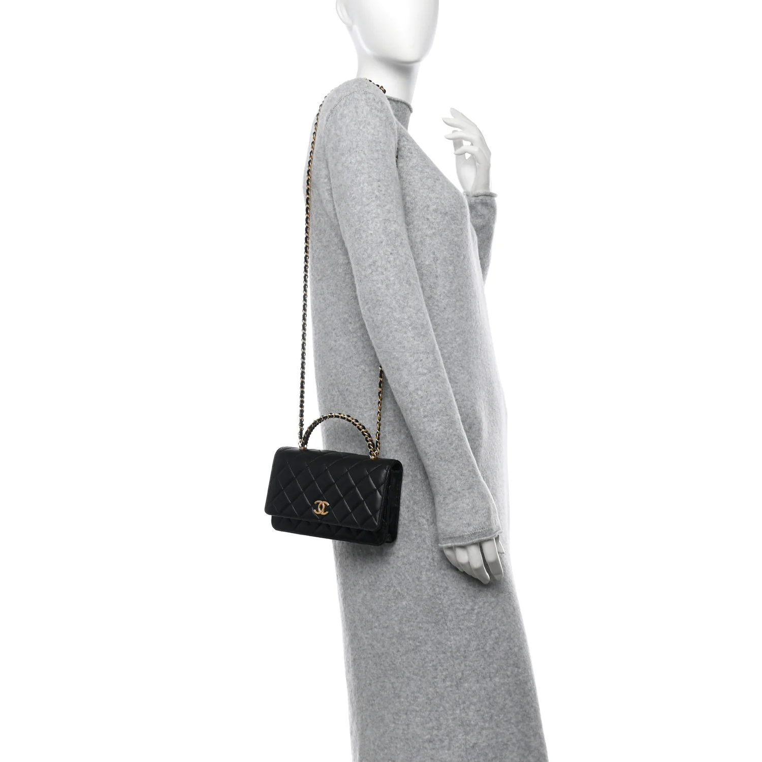 Lambskin Quilted Pick Me Up Wallet On Chain WOC Black - Image 2