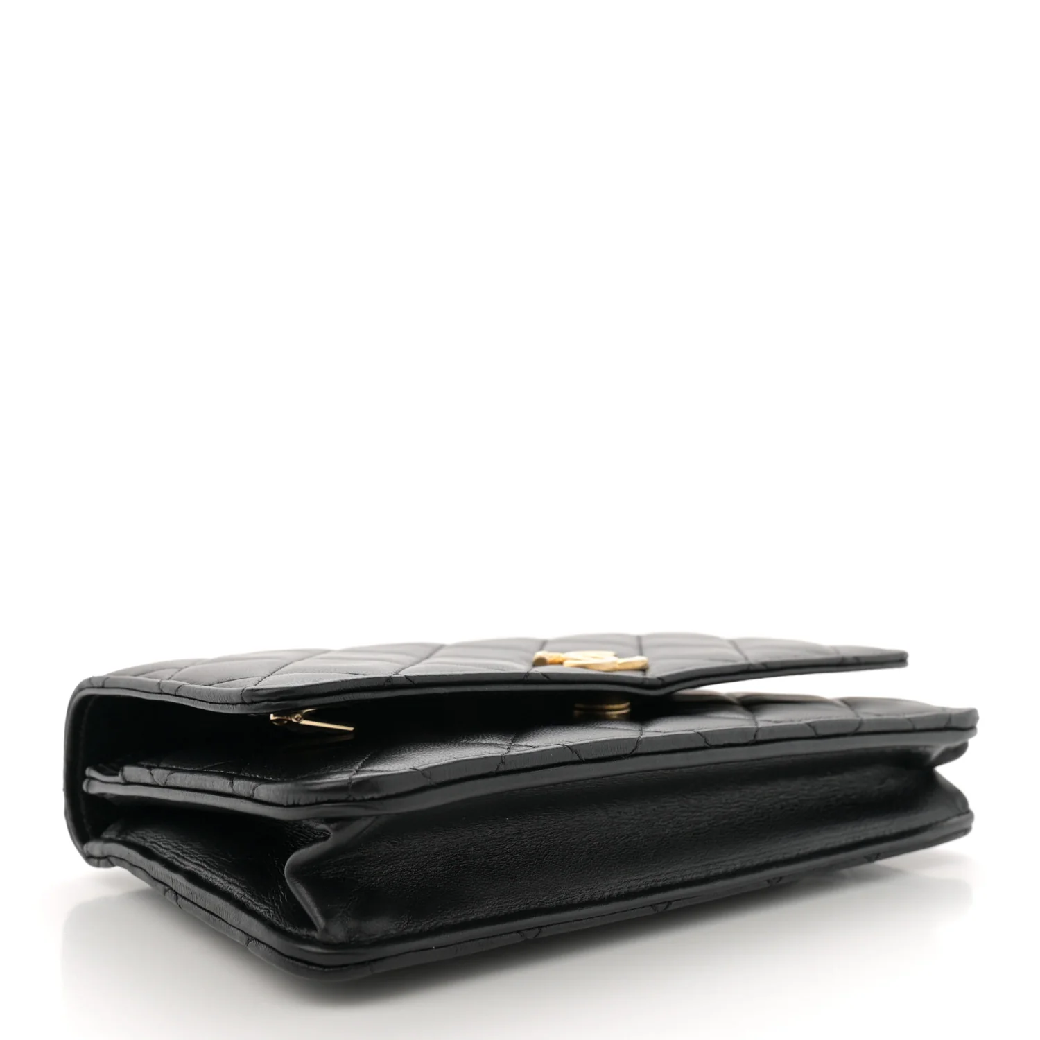 Lambskin Quilted Pick Me Up Wallet On Chain WOC Black - Image 4