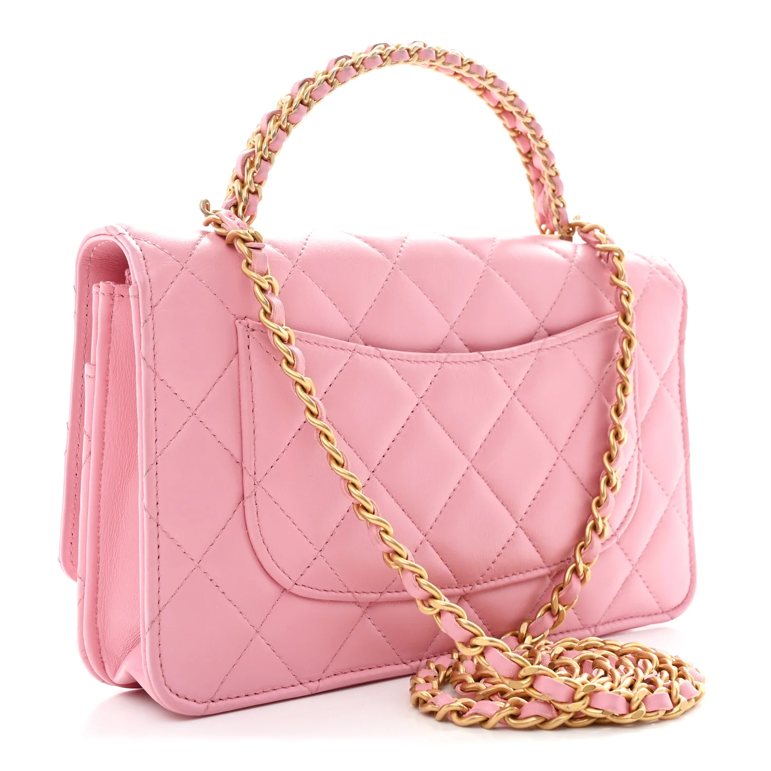 Lambskin Quilted Pick Me Up Wallet On Chain WOC Light Pink - Image 3