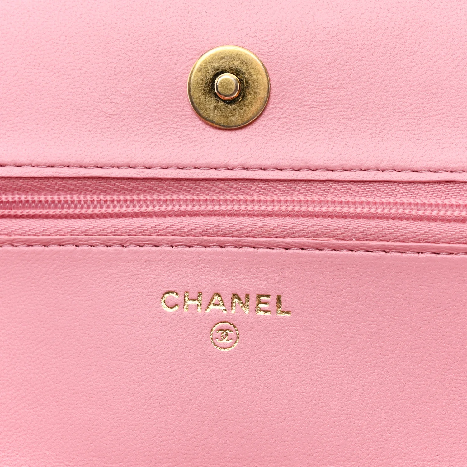 Lambskin Quilted Pick Me Up Wallet On Chain WOC Light Pink - Image 6