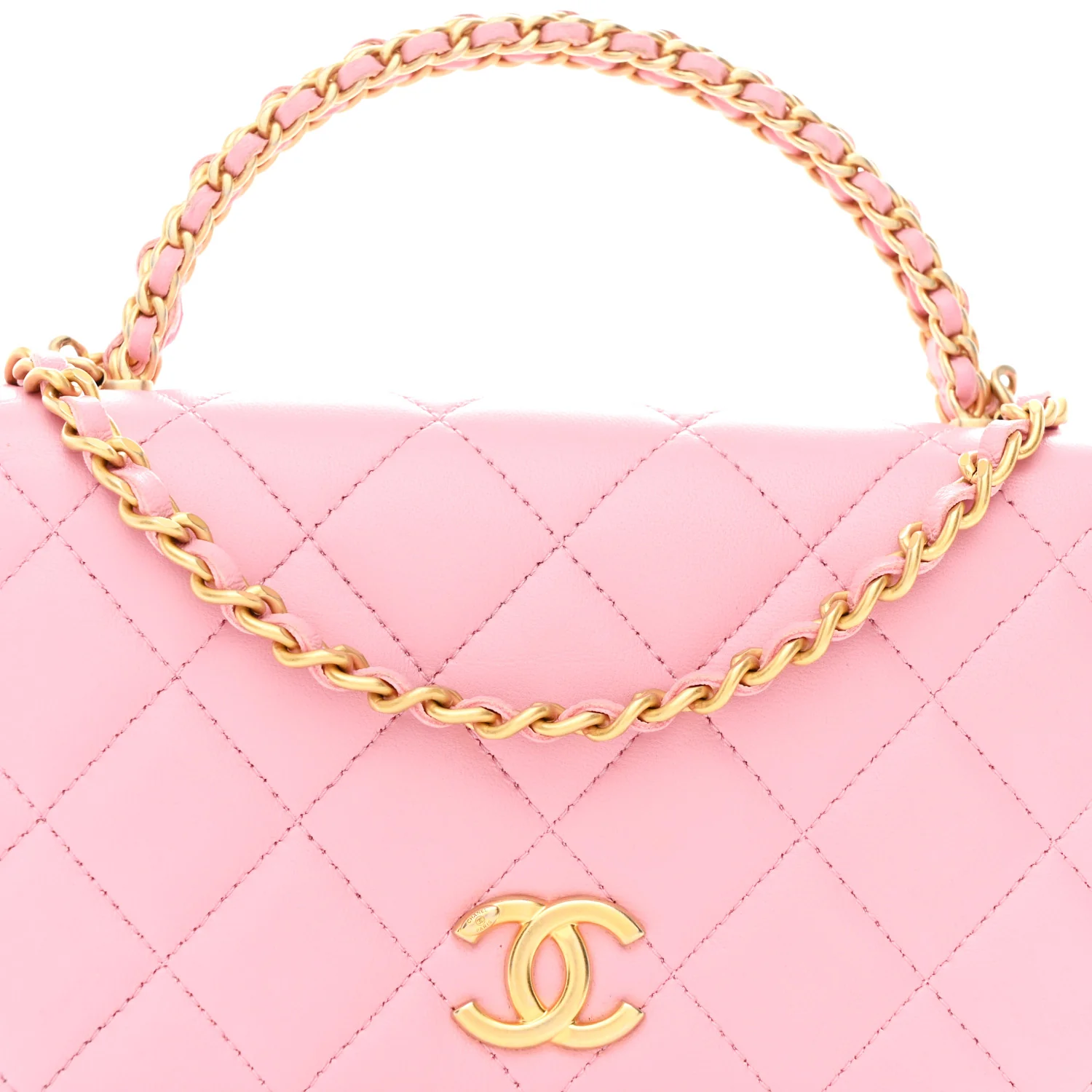 Lambskin Quilted Pick Me Up Wallet On Chain WOC Light Pink - Image 9