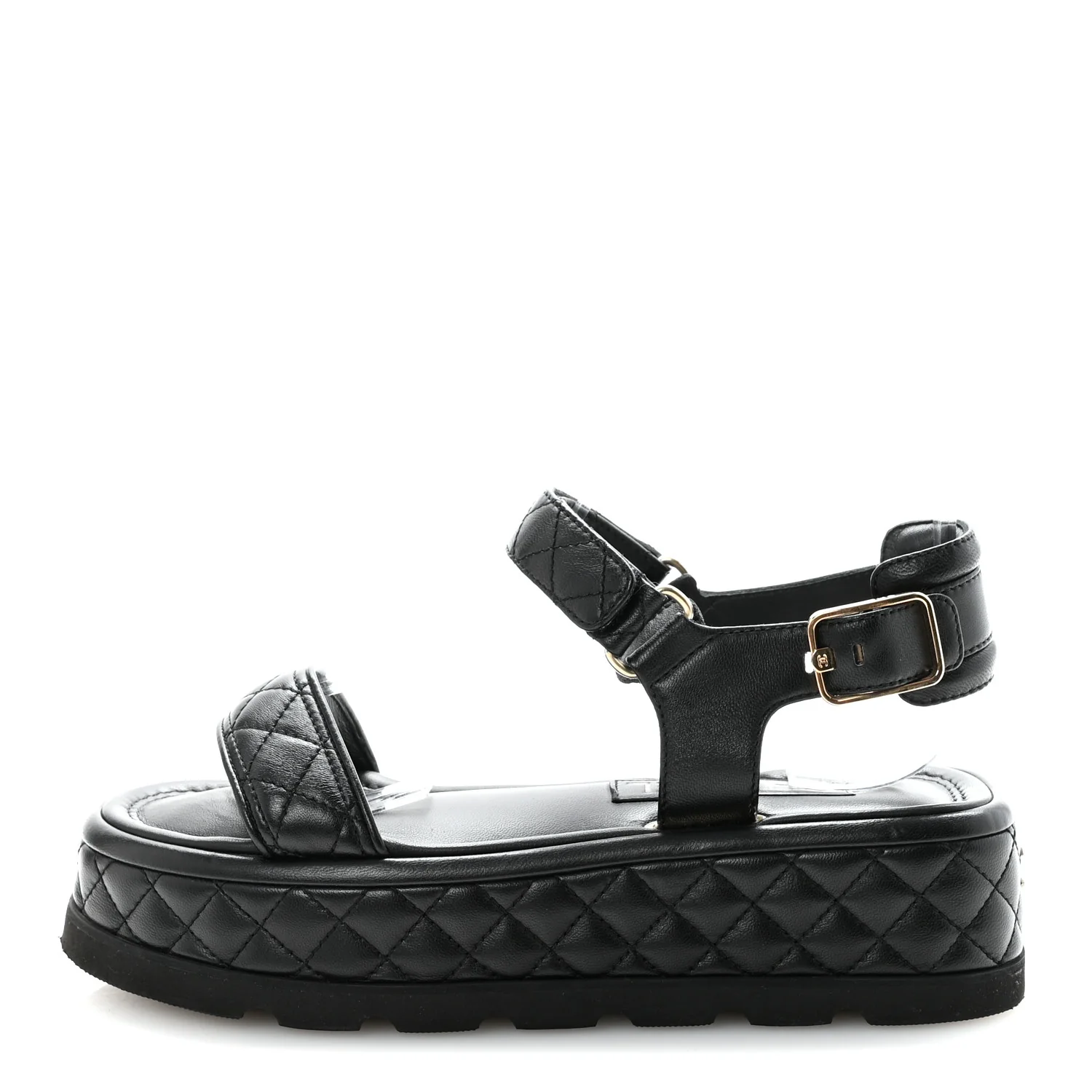 Lambskin Quilted Platform Sandals 37 Black - Image 2