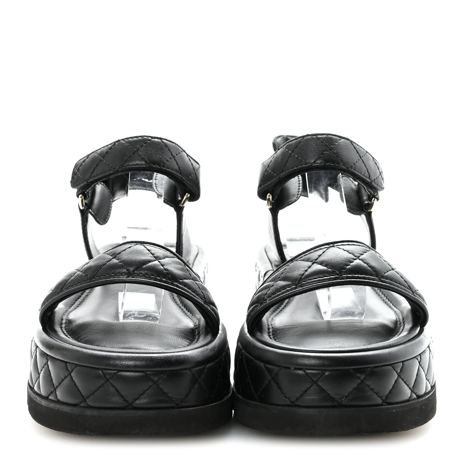 Lambskin Quilted Platform Sandals 37 Black - Image 5