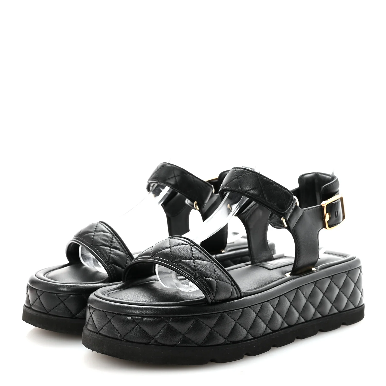 Lambskin Quilted Platform Sandals 37 Black - Image 8