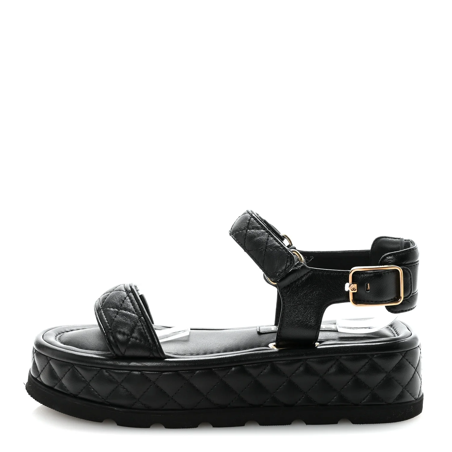 Lambskin Quilted Platform Sandals 37 Black