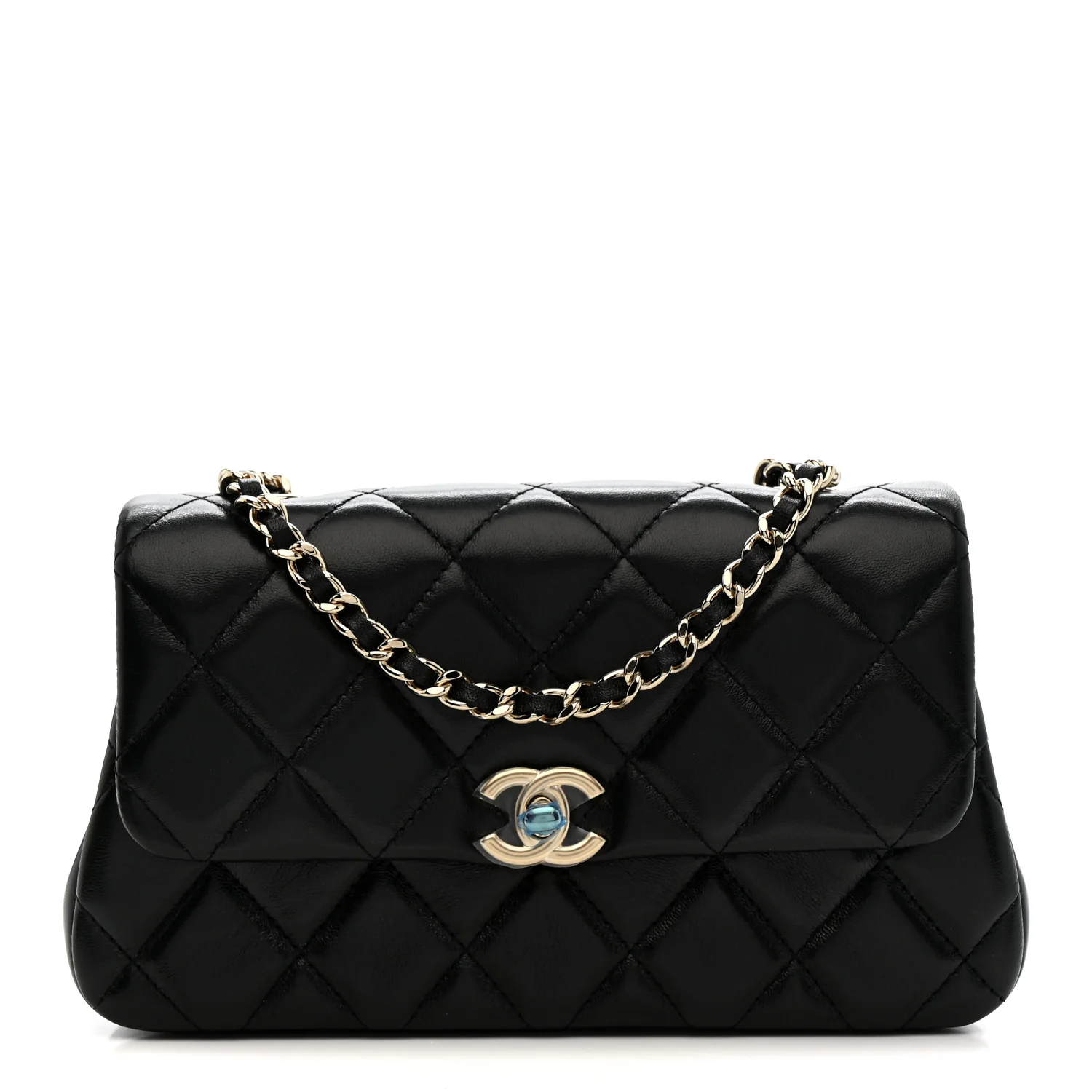 Lambskin Quilted Rectangular Phone Holder Clutch With Chain Black
