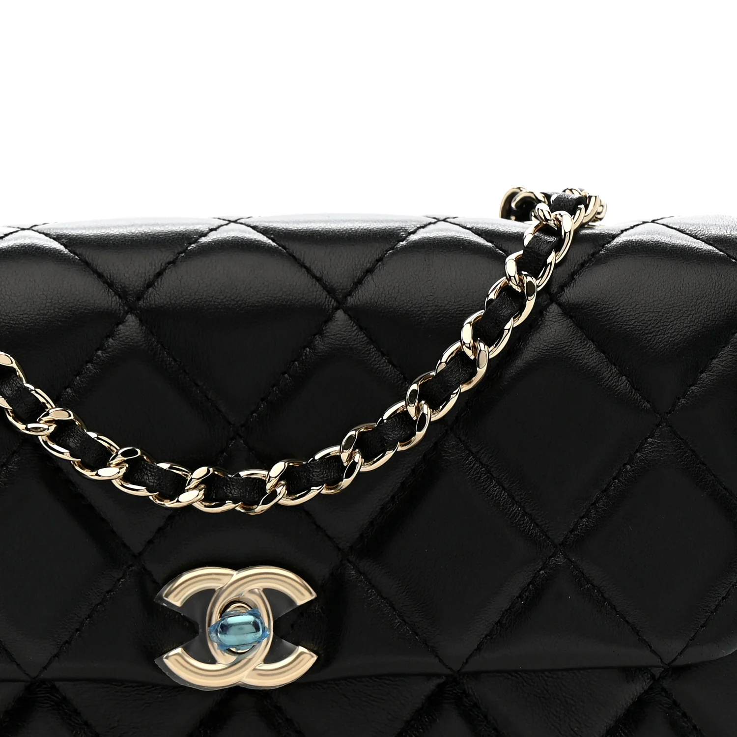 Lambskin Quilted Rectangular Phone Holder Clutch With Chain Black - Image 8