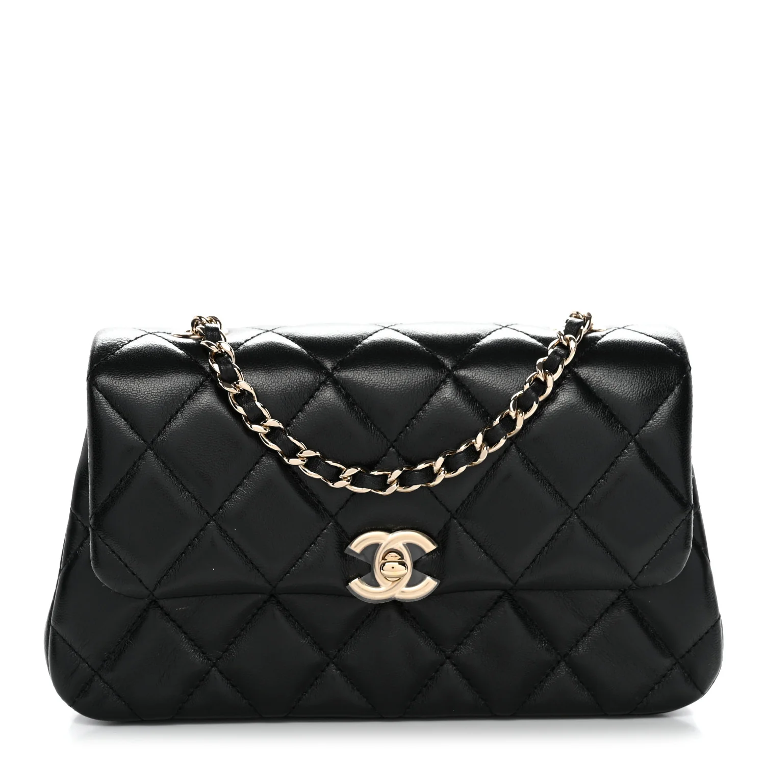 Lambskin Quilted Rectangular Phone Holder Clutch With Chain Black