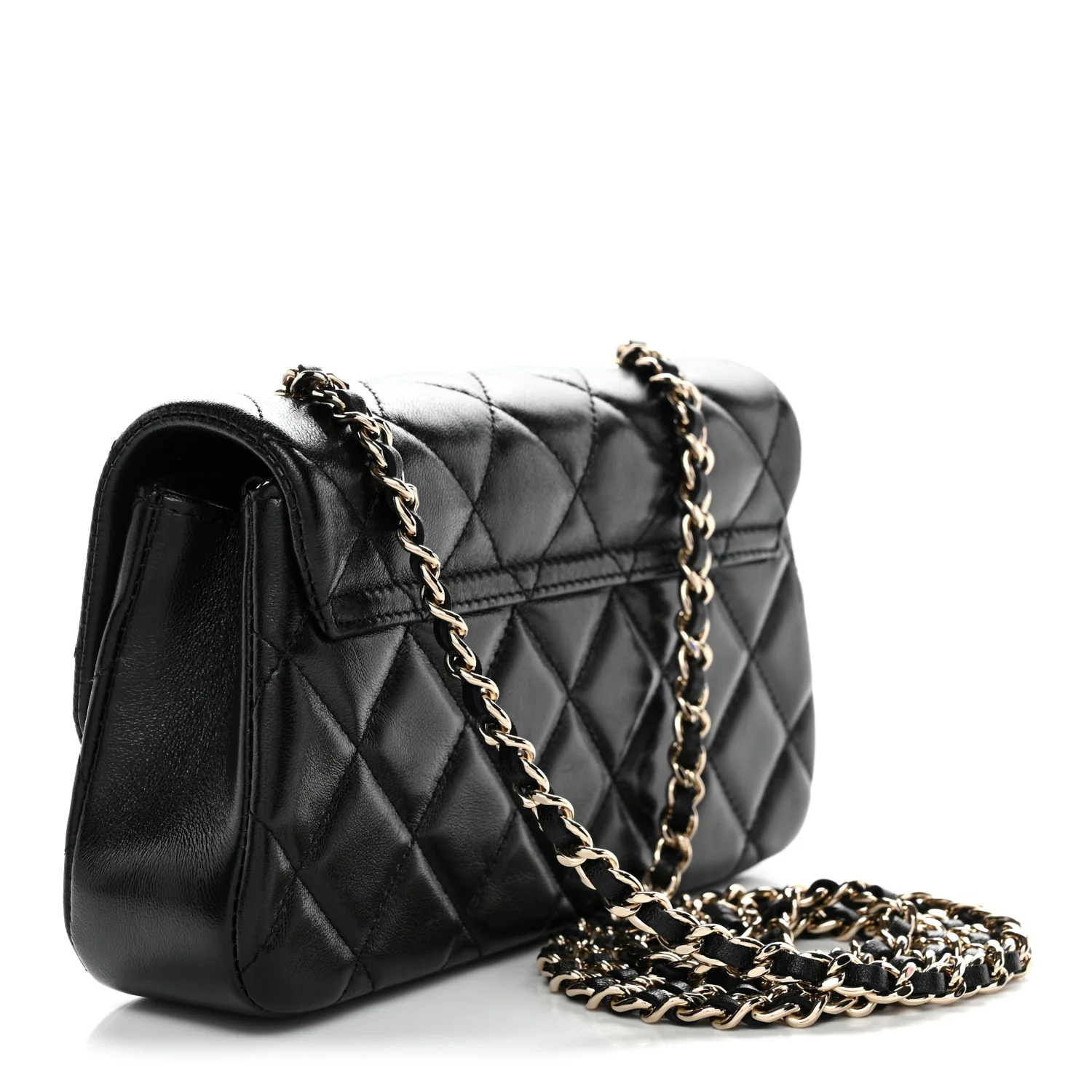 Lambskin Quilted Rectangular Phone Holder Clutch With Chain Black - Image 3