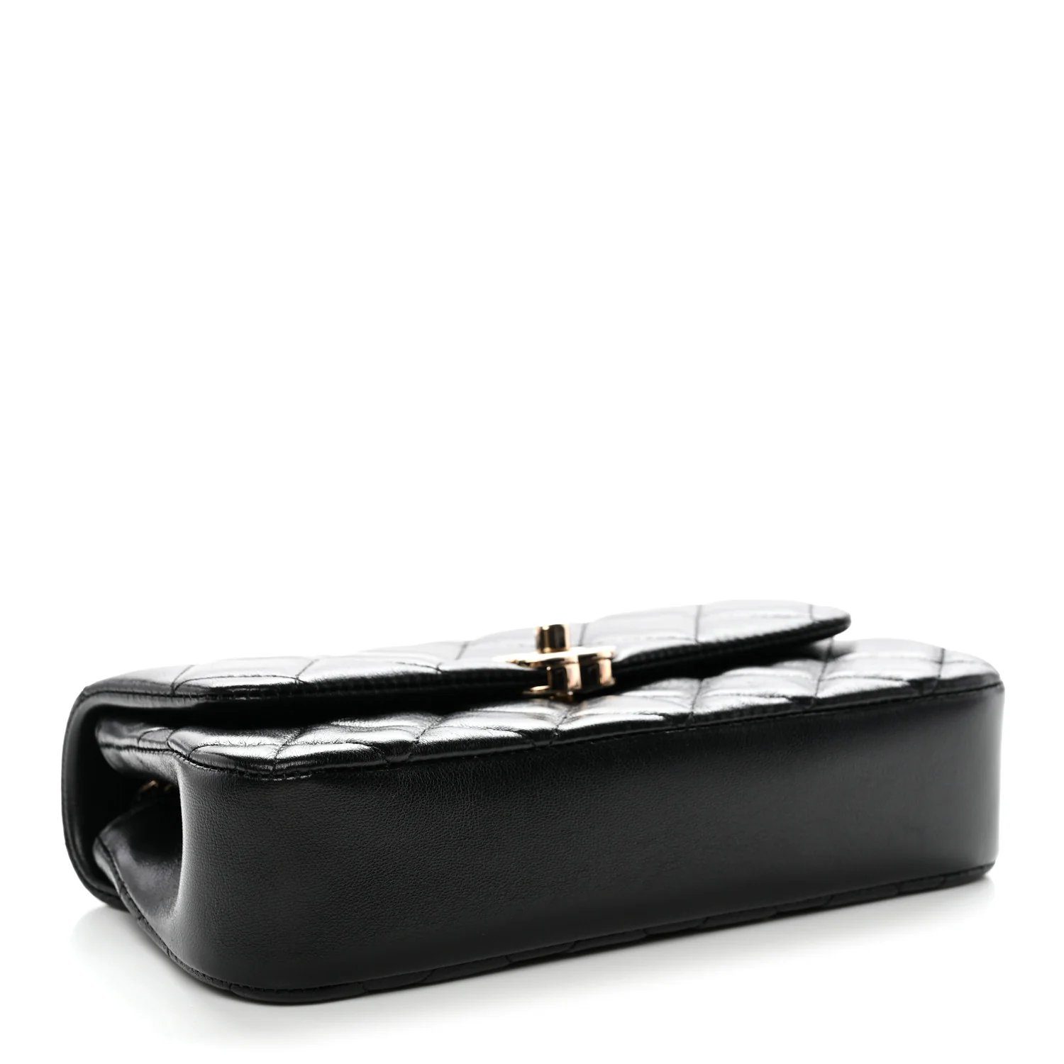 Lambskin Quilted Rectangular Phone Holder Clutch With Chain Black - Image 4