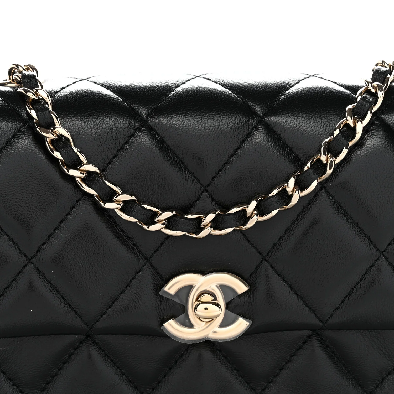 Lambskin Quilted Rectangular Phone Holder Clutch With Chain Black - Image 8
