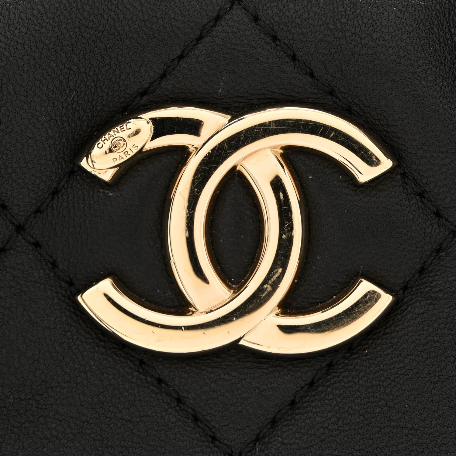 Lambskin Quilted Resin Bi-Color Chain Bucket Bag Black - Image 12