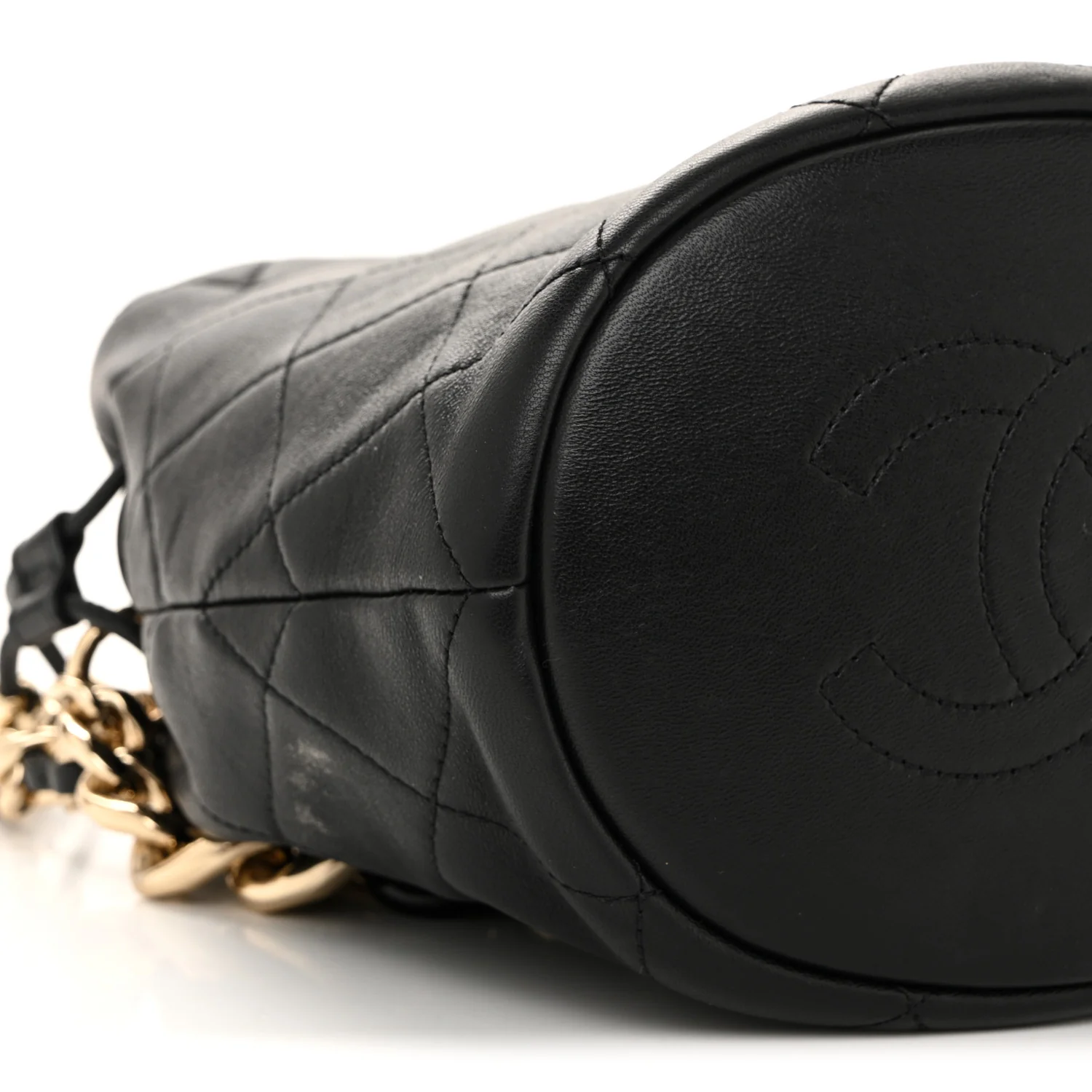 Lambskin Quilted Resin Bi-Color Chain Bucket Bag Black - Image 9