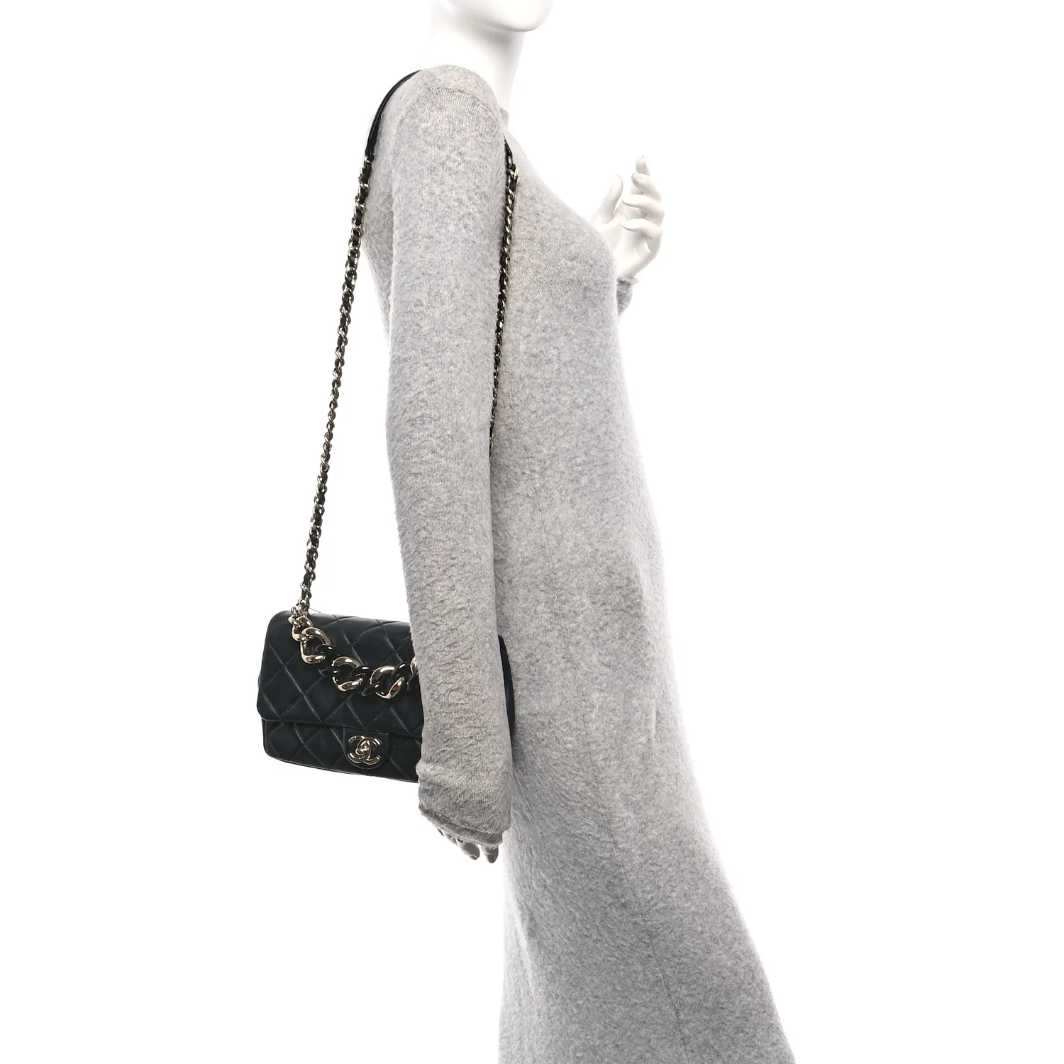Lambskin Quilted Resin Bi-Color Chain Flap Bag Black - Image 2