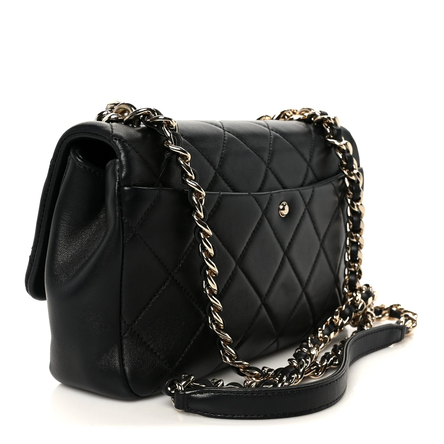 Lambskin Quilted Resin Bi-Color Chain Flap Bag Black - Image 3