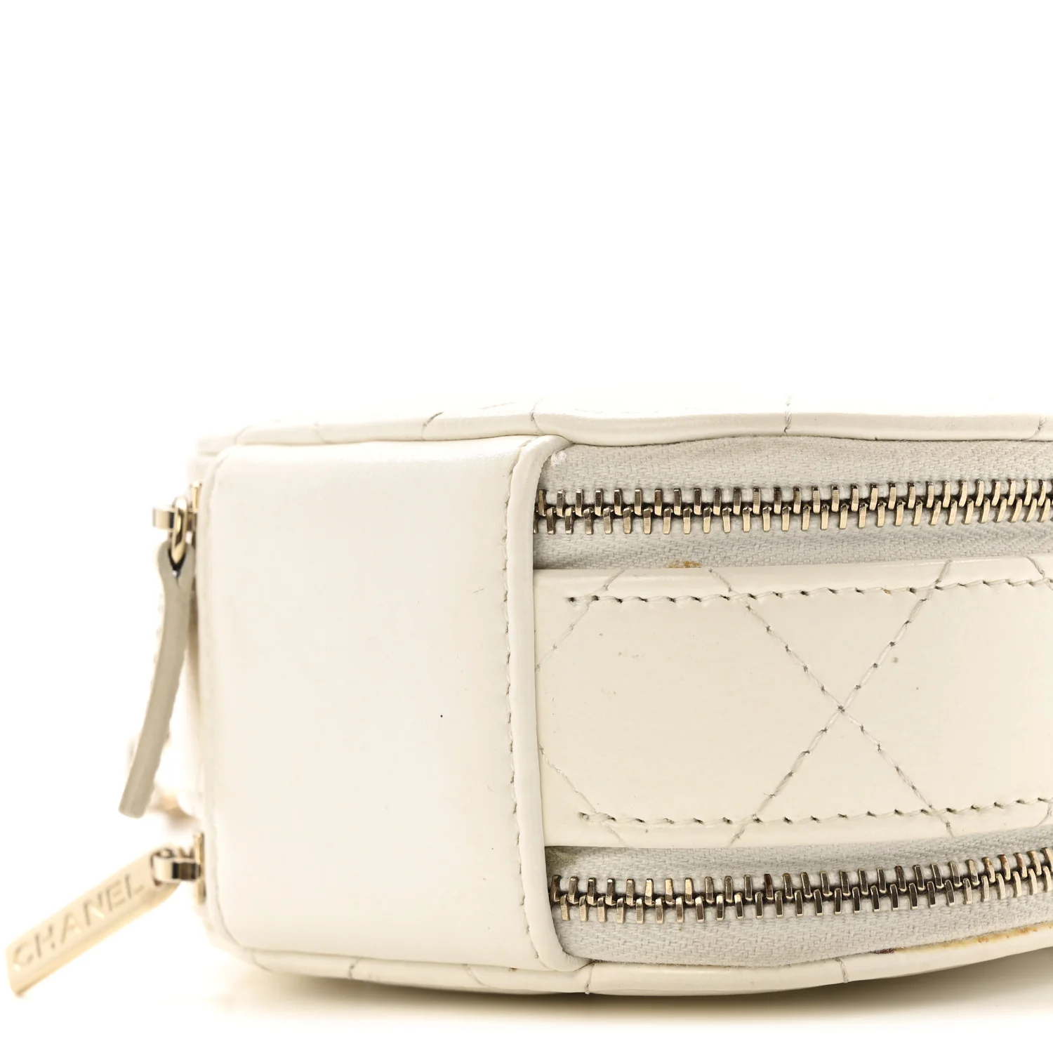 Lambskin Quilted Round Handle With Care Vanity With Chain White - Image 10