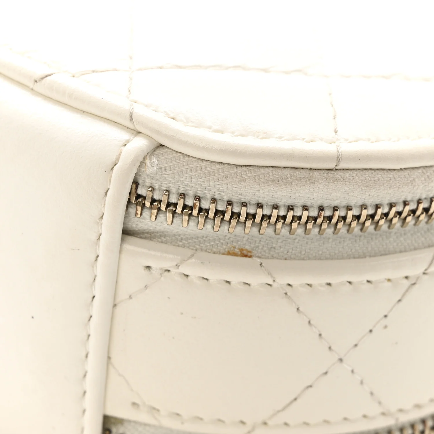 Lambskin Quilted Round Handle With Care Vanity With Chain White - Image 11
