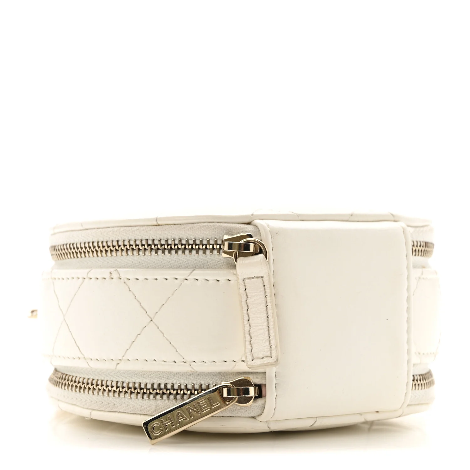 Lambskin Quilted Round Handle With Care Vanity With Chain White - Image 3