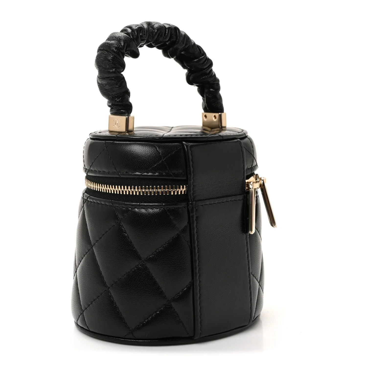 Lambskin Quilted Ruched Handle Vanity Case Black - Image 2